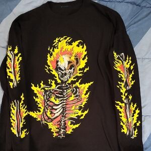 Black Long Sleeve with Flaming Skeleton Design Teddy Fresh